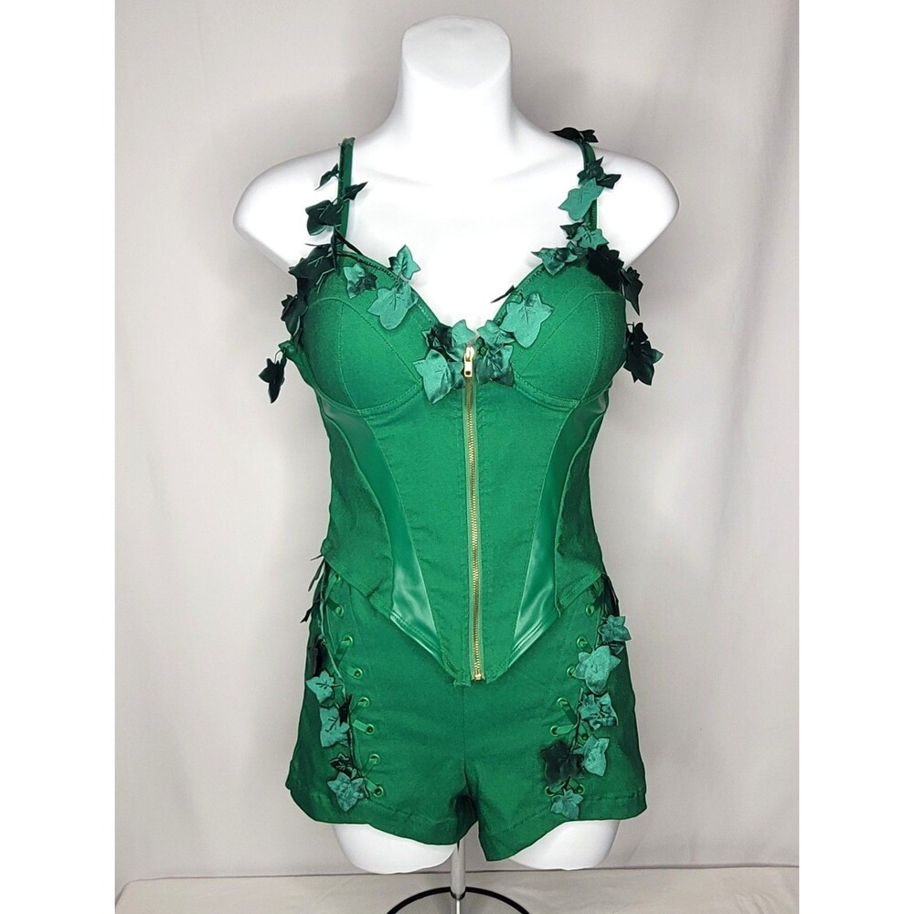 DC Comics Poison Ivy Corset Costume Shorts Stockings Set